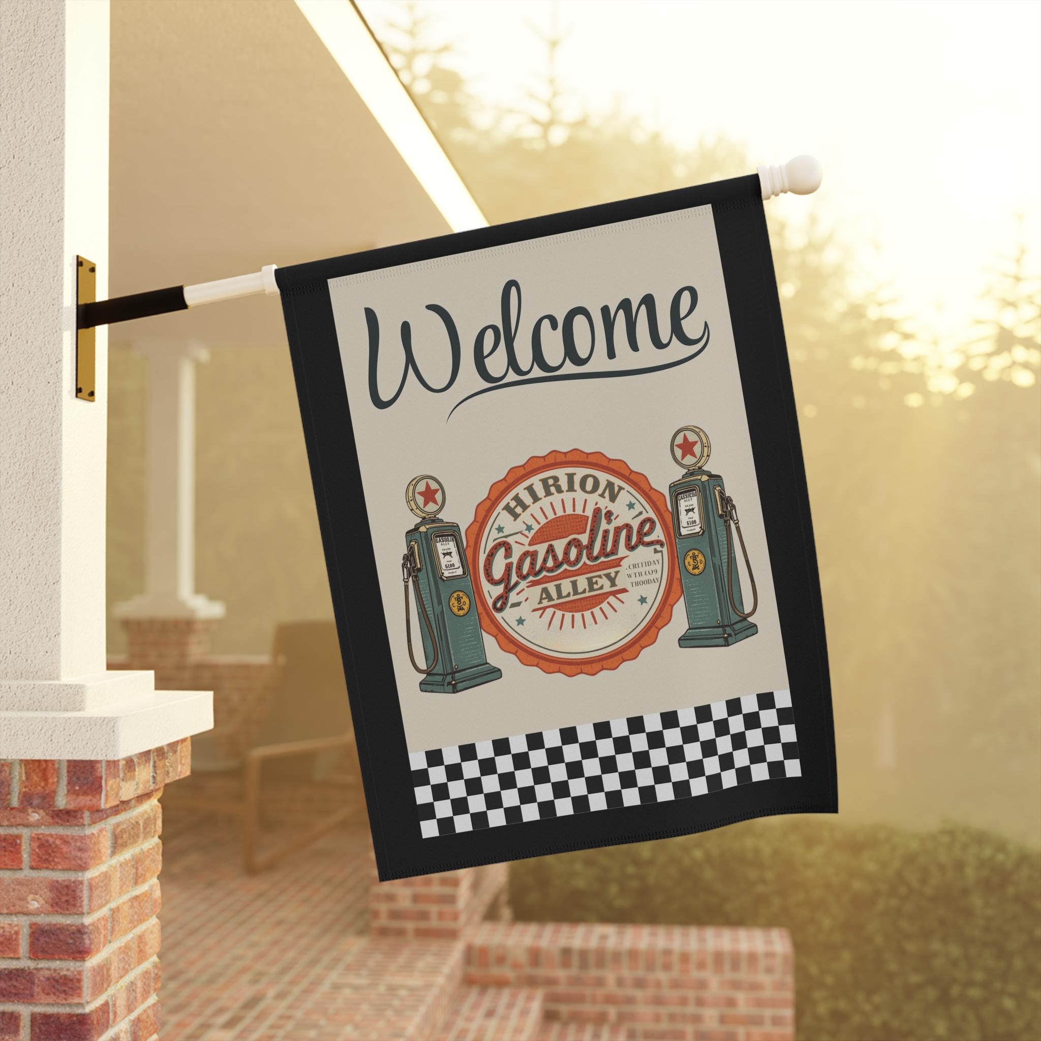 ガソリンスタンドの屋外用フラッグ「Welcome Gasoline Alley」、レトロなガソリンスタンドの装飾、ヴィンテージスタイルのバナー、チェック柄デザイン、ホームガーデンサイン、ガソリンスタンドのガソリンスタンド用看板  - Etsy 日本