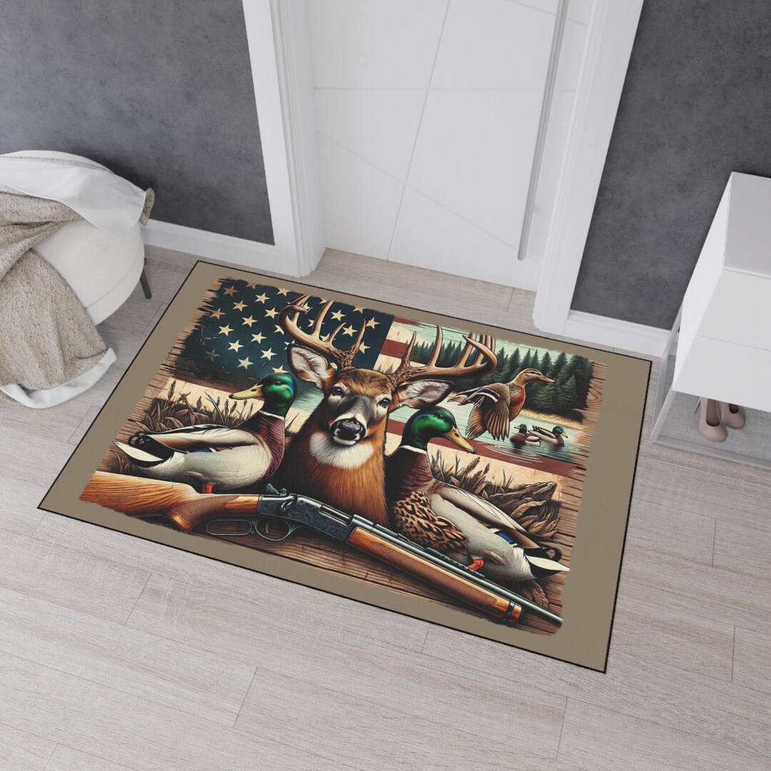 Deer Hunting Rug: Ducks, Rifle & American Flag - Lodge Decor - Etsy