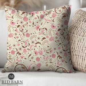 Decorative Throw Pillow, Pink Floral Pillow, Floral Patterned Cushion, Living Room Decor, Bedroom Decor, Couch Accessory