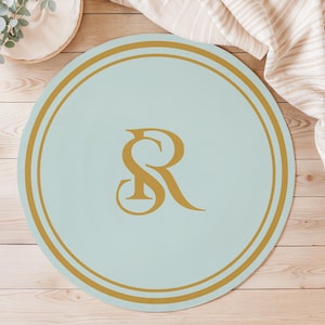 Alfombra con monograma, alfombra con inicial SR, alfombra redonda, alfombra personalizada, alfombra con diseño de letra SR, alfombra con inicial personalizada, decoración del hogar, diseño único de alfombra SR