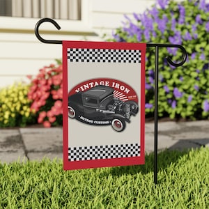 Vintage Hotrod Outdoor Flag, American Classic Car Garden Decor, Garage Art, Race Car Design, Automotive Gift Idea