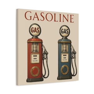 Vintage Gas Pump Canvas, Retro Fuel Station Decor, Antique Style Wall Art, Automotive Gift, Garage Art Print, Classic Car Enthusiast Canvas