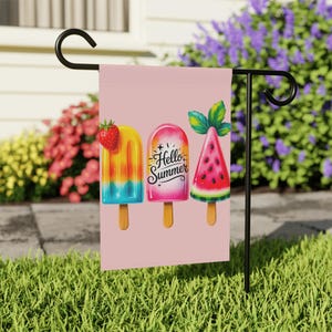 Hello Summer Outdoor Flag, Popsicle Garden Flag, Cute Yard Decor, Summer Welcome Flag, Decorative House Flag
