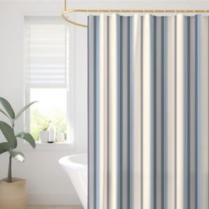 Blue Striped Shower Curtain, Classic Style Bath Decor, Modern Bathroom Curtain, Stylish Home Upgrade, Easy to Install