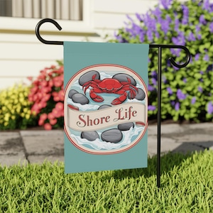 Shore Life Crab Outdoor Flag, Coastal Decor, Beach House Flag, Nautical Flag, Outdoor Decoration, Garden Flag