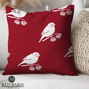 Red Bird Printed Throw Pillow, Bedroom and Living Room Decor, Cozy Home Accent, Bird Design Cushion, Gift for Bird Lovers, 18x18 Pillow
