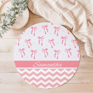 Personalized Bow Rug: Pink Chevron Nursery Decor