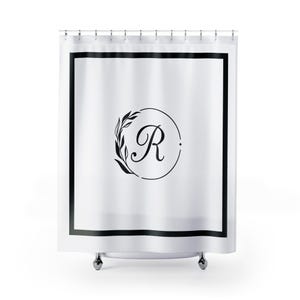 Cortina de ducha personalizada con inicial, monograma con la letra R, decoración de baño elegante y personalizada, decoración elegante para el hogar, idea de regalo