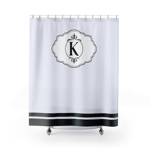 Cortina de ducha personalizada, cortina de ducha con monograma inicial, cortina de ducha con letras personalizadas, decoración de baño, cortina de ducha elegante
