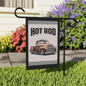 Vintage Hot Rod Truck Garden Flag: Classic Car Garage Art
