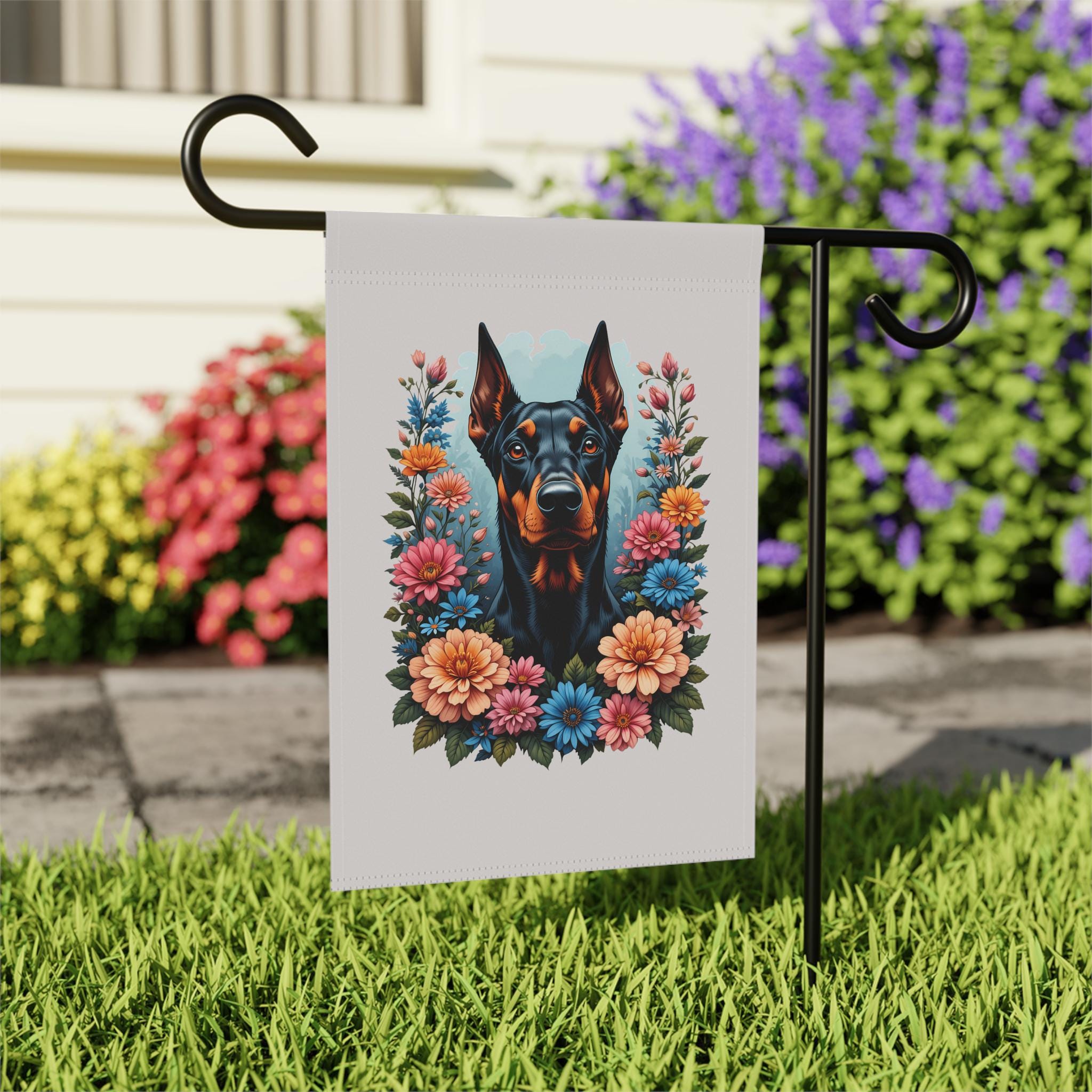 TopPacific Dobermann-Gartenflagge | Doppelseitig, 30,5x45,7 Cm, Leinen, Für Terrasse, Garten & Hausdekoration