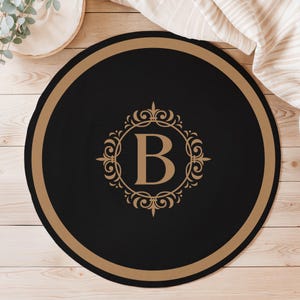 Alfombra con letras personalizadas, redonda negra, con iniciales, decoración elegante para el hogar, personalizada, con monograma, regalo personalizado, para la entrada.