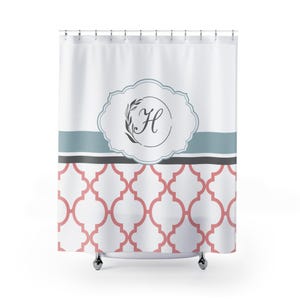 Cortina de ducha con inicial personalizada, monograma de la letra H, decoración de baño personalizada, elegante cortina de ducha, decoración del hogar