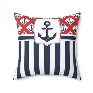 Nautical Anchor Pillow: Striped Coastal Decor, Beach House Accent