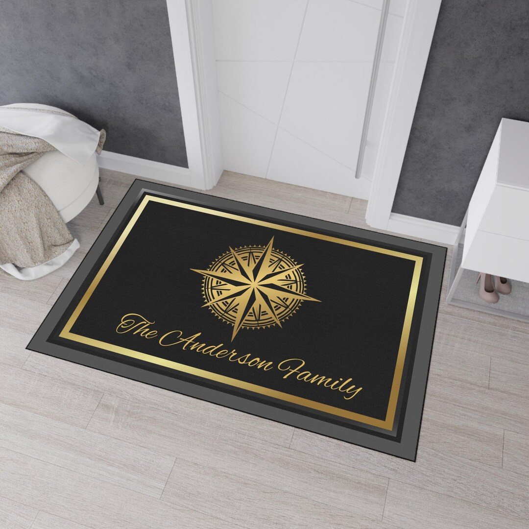 Personalized Family Name Rug, Compass Design Entryway Decor - Etsy