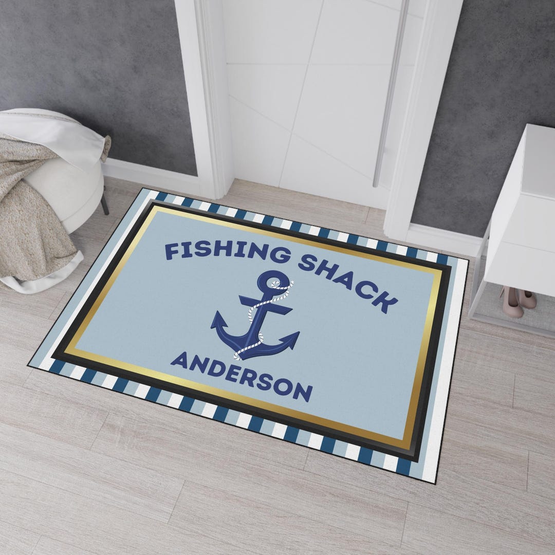 Personalized Fishing Shack Rug, Nautical Anchor Decor, Coastal Doormat ...