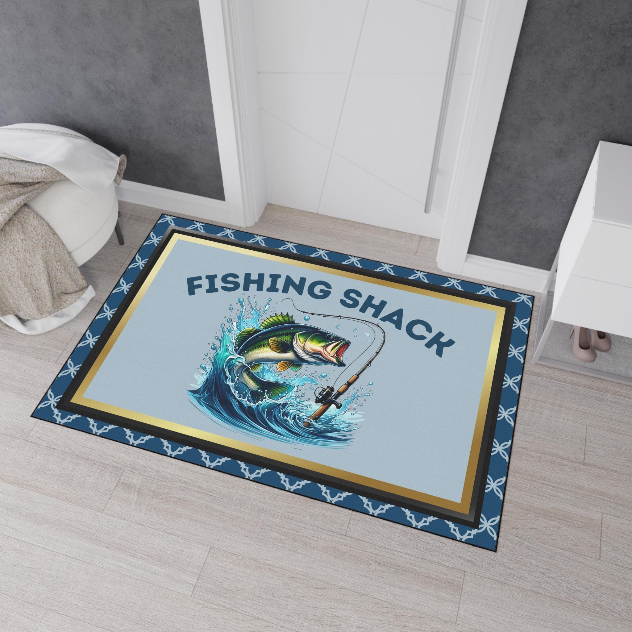 Tapis robuste de cabane de pêche, achigan, décoration de cabine de lac