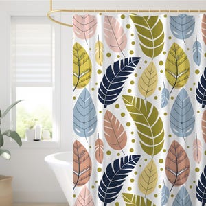 Colorful Leaf Shower Curtain, Modern Abstract Botanical Art, Unique Bathroom Decor, Artistic Shower Curtain, Leaves Pattern Shower Curtain
