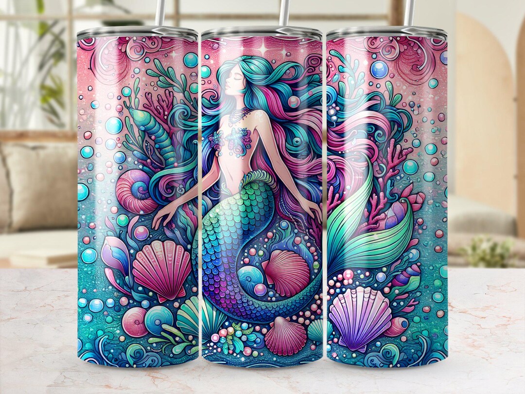 Mermaid 20 Oz Skinny Tumbler Wrap, Sublimation Design, Seamless ...