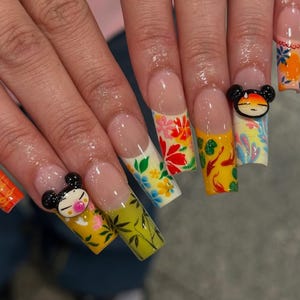 Niedliche Pucca-inspirierte Press On Nägel | 3D Floral & Charakter Nagelkunst | Niedliche Cartoon Nagel Set | Pucca-Inpirierte Nägel | Kawaii Fun Nagel | DB419H