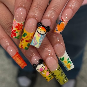 Pucca Cartoon Drücken Sie auf die Nägel | 3D Floral & Charakter Nagelkunst | Niedliche Cartoon Nagel Set | Pucca-Inpirierte Nägel | Niedliches Nagel Design |DB419H