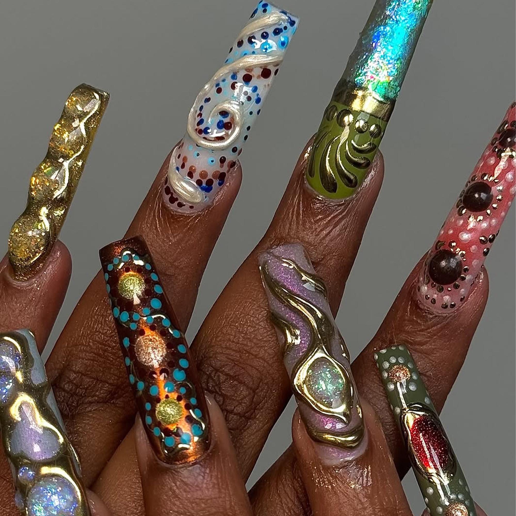 Vibrant Abstract 3D Nail Designs for Parties