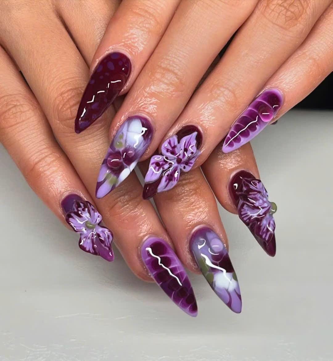 Bold Purple Marble Nail Design