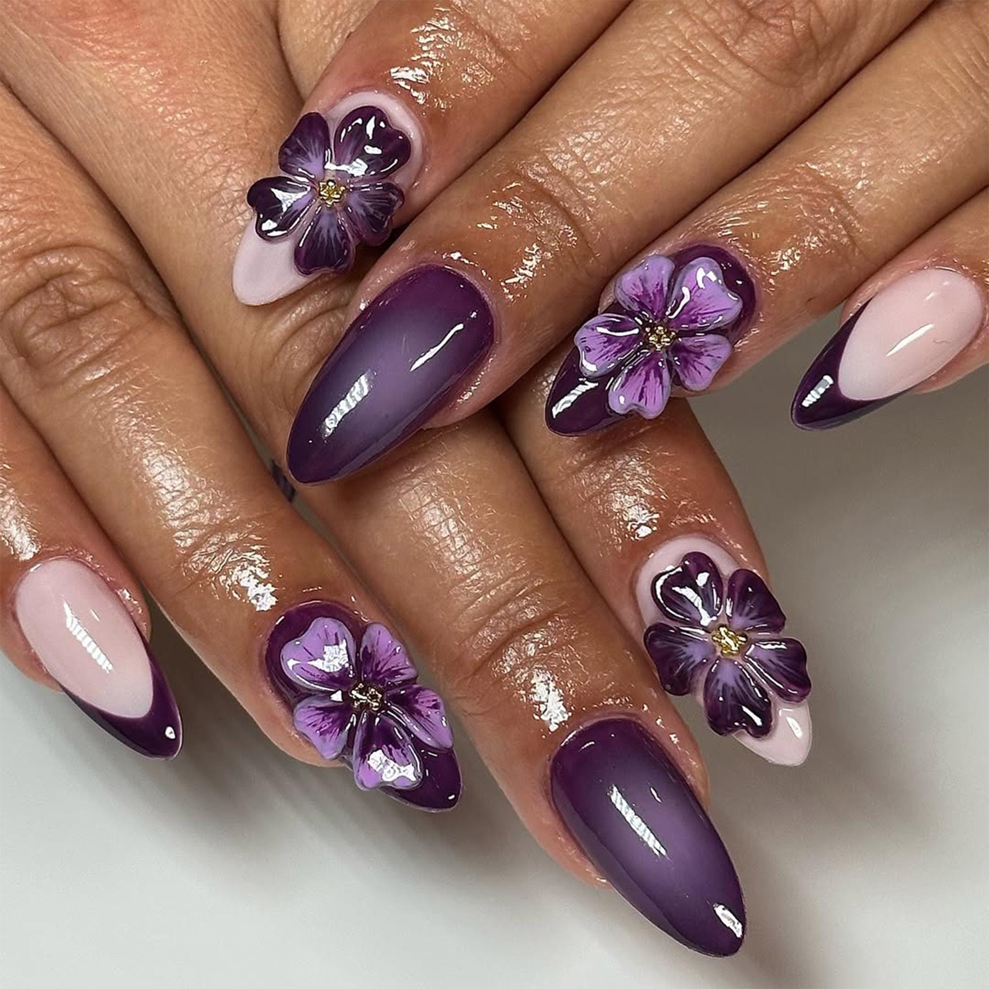 Purple Floral Press On Nails | Luxury Ombre Fake Nails | Lavender Nail Art | Spring Bloom Press Ons | Romantic Purple Nails | DB194Y