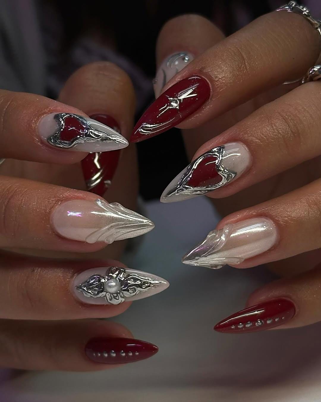 ゴシックバレンタイン プレスオンネイル | 3Dハートデザイン フェイク