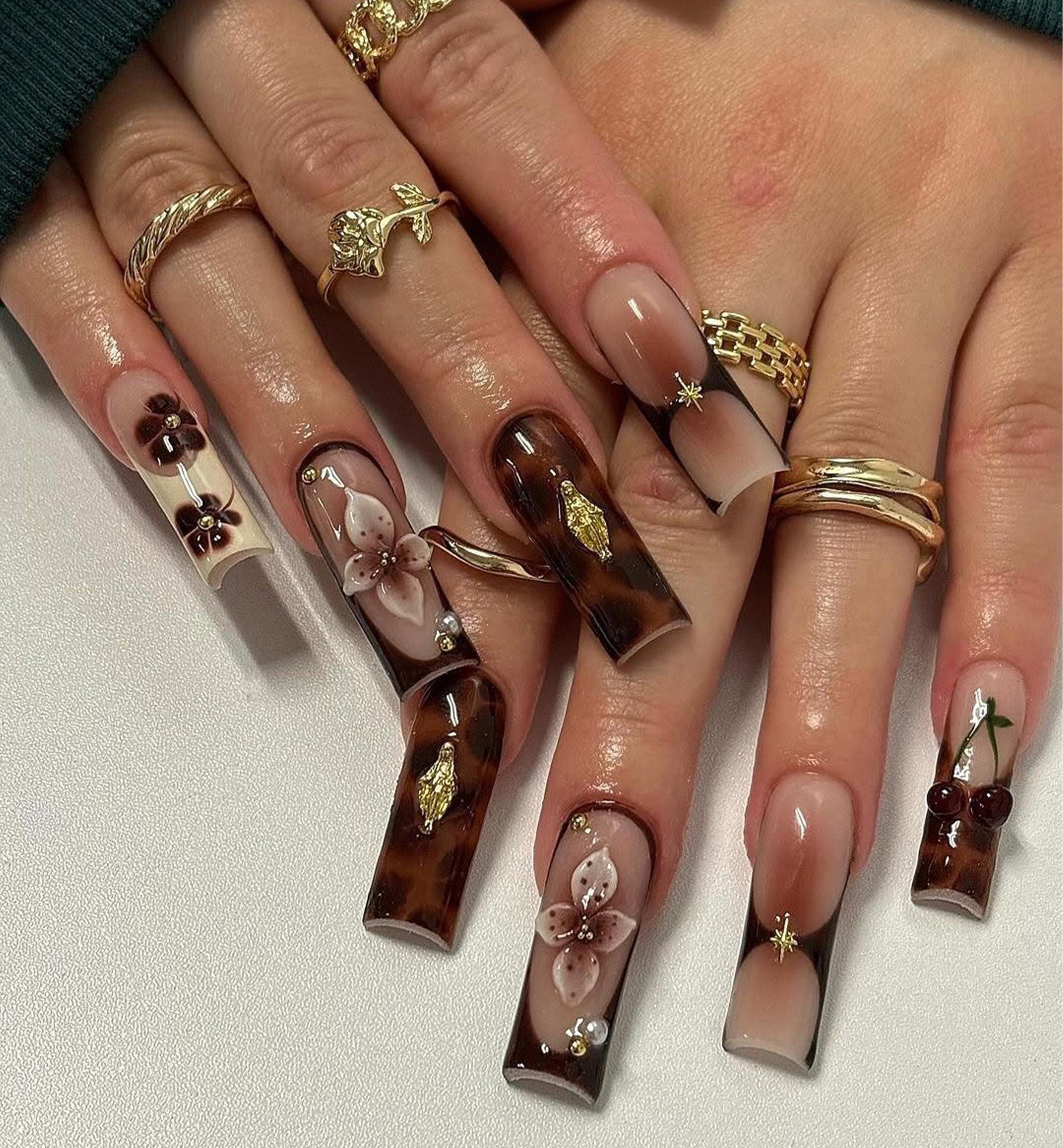 ÖHana nail Custom 3D Tortoiseshell Press-on Nails | Fun Space and