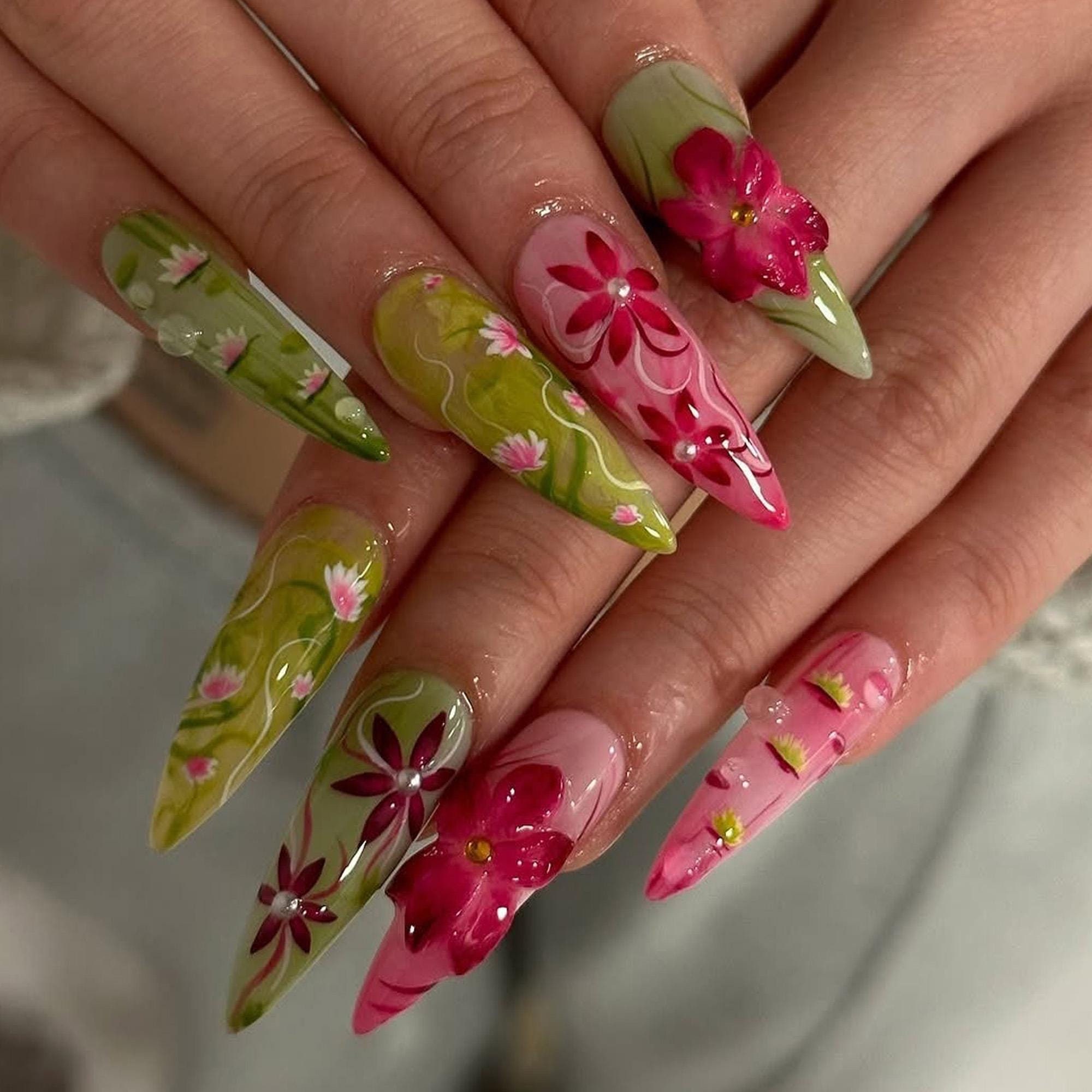 Botanical Pastel Blossoms Nails