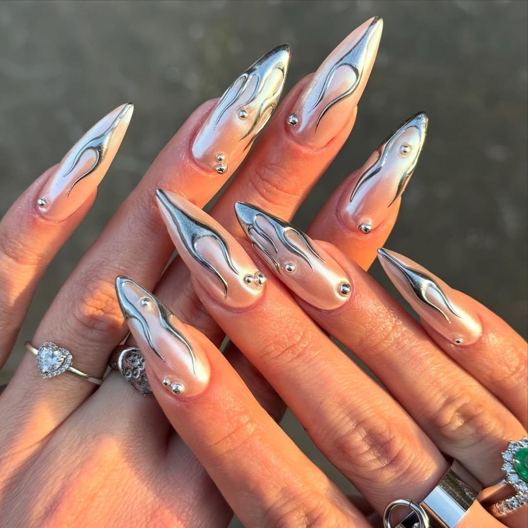 Elegant Chrome Foil Wedding Nails