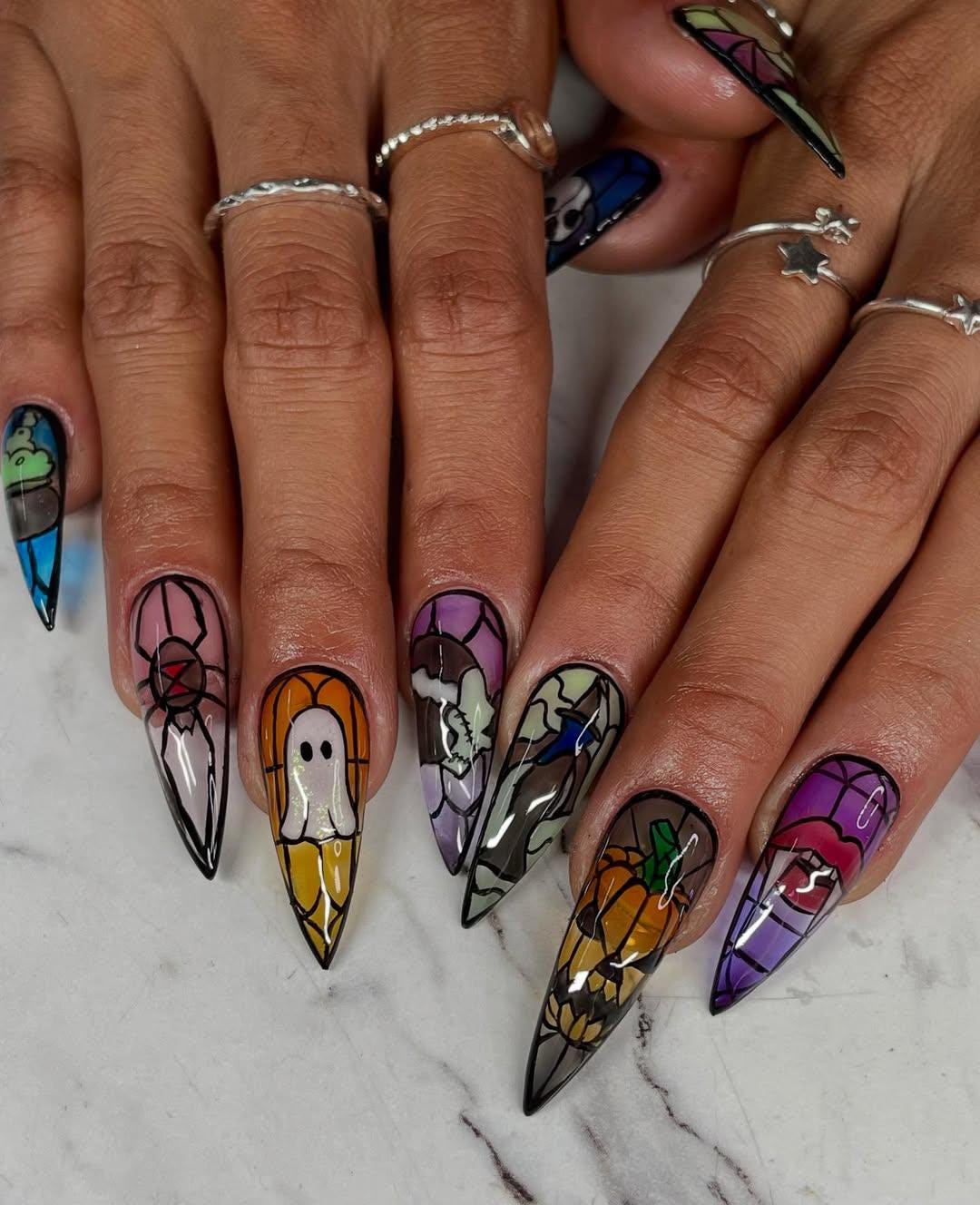 Halloween Bat Silhouette Nail Design