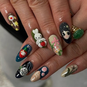 Kawaii Charakter Presse auf den Nägeln von AuritaNail | Miffy Bunny Gefälschte Nägel | Sternenhimmel & 3D Miffy Design Nail Art | Japanische Süße Nägel |DB255Y