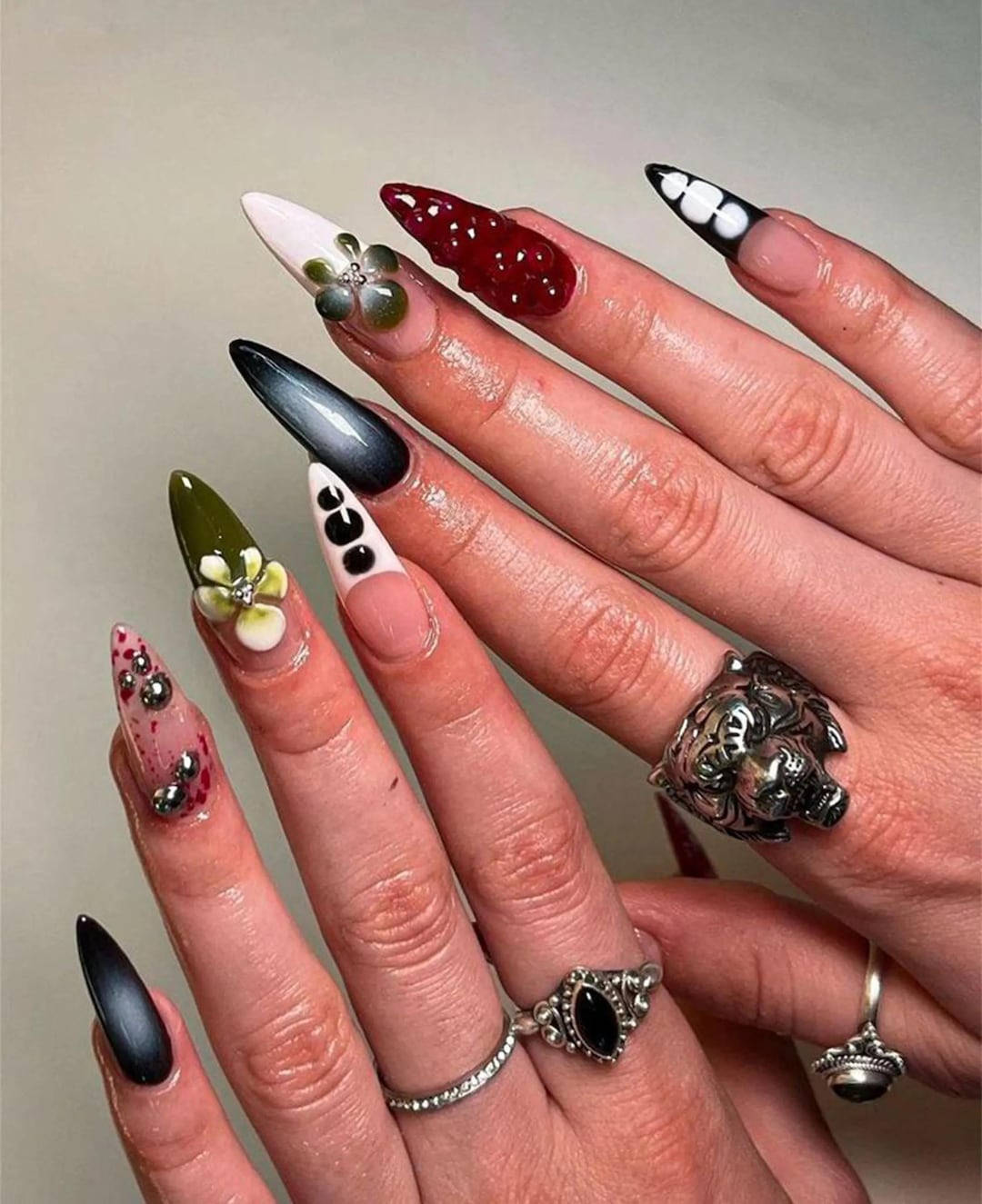 Galaxy Glam: Black & Red Nail Art