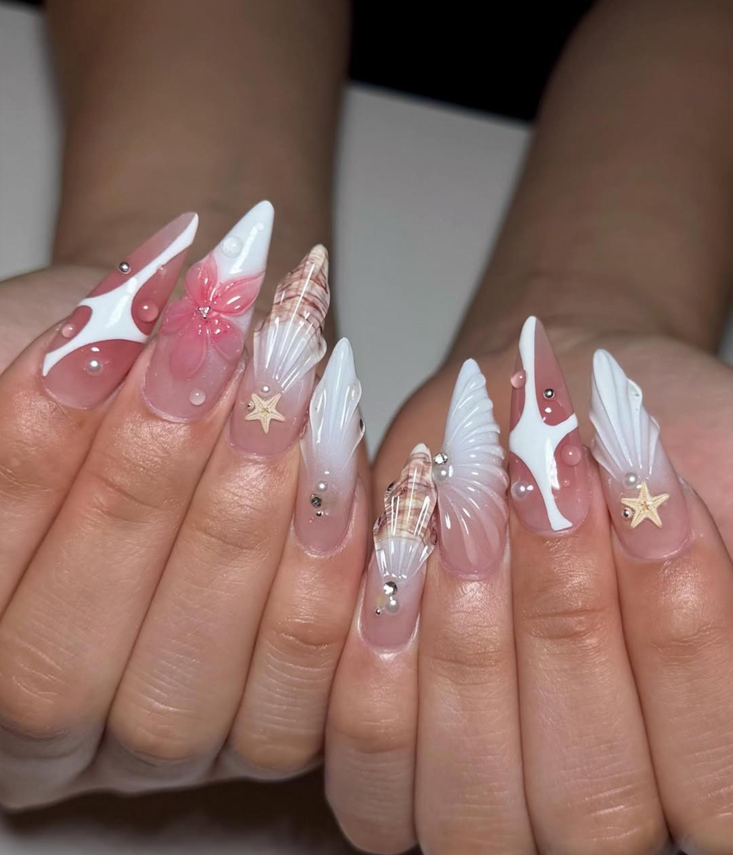 3D Nagelanhänger Mit Meeresmotiven – 3 Schachteln, Mit Pinzette, Für DIY-Nageldesign