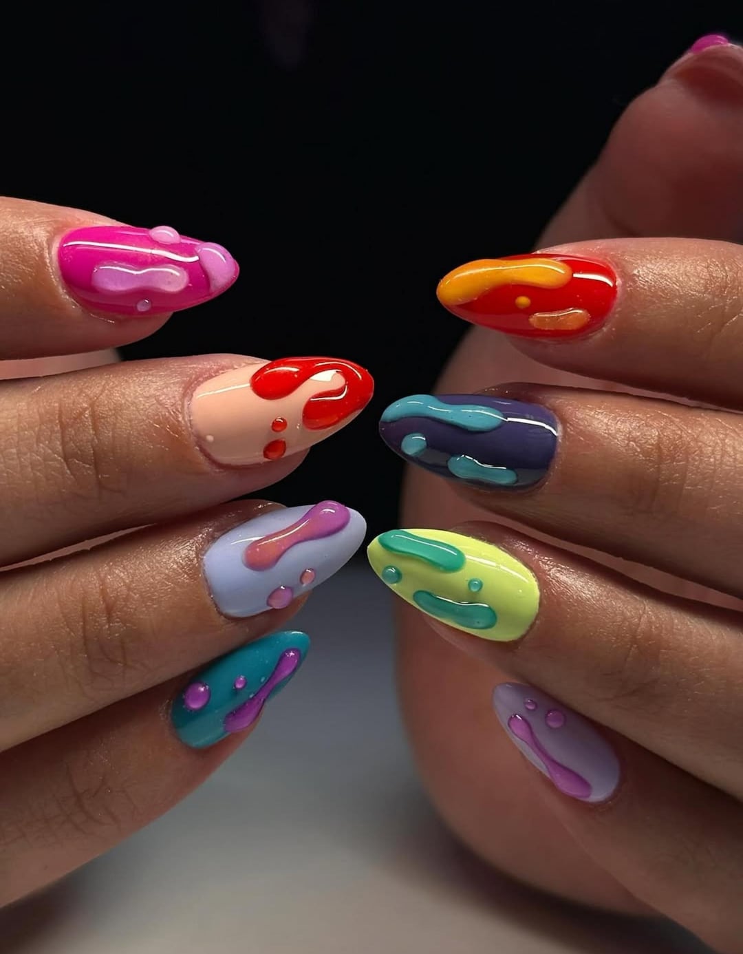Rainbow Drip Pop Press on Nails Colorful Glossy Nail Art 3D