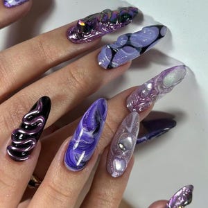 Purple Galaxy Press On Nails | Mystic Purple Acrylic Nails | Cosmic Vibes Fake Nails | Interstellar Nail Art | Retro Y2K Vibes Nails | DC11Y