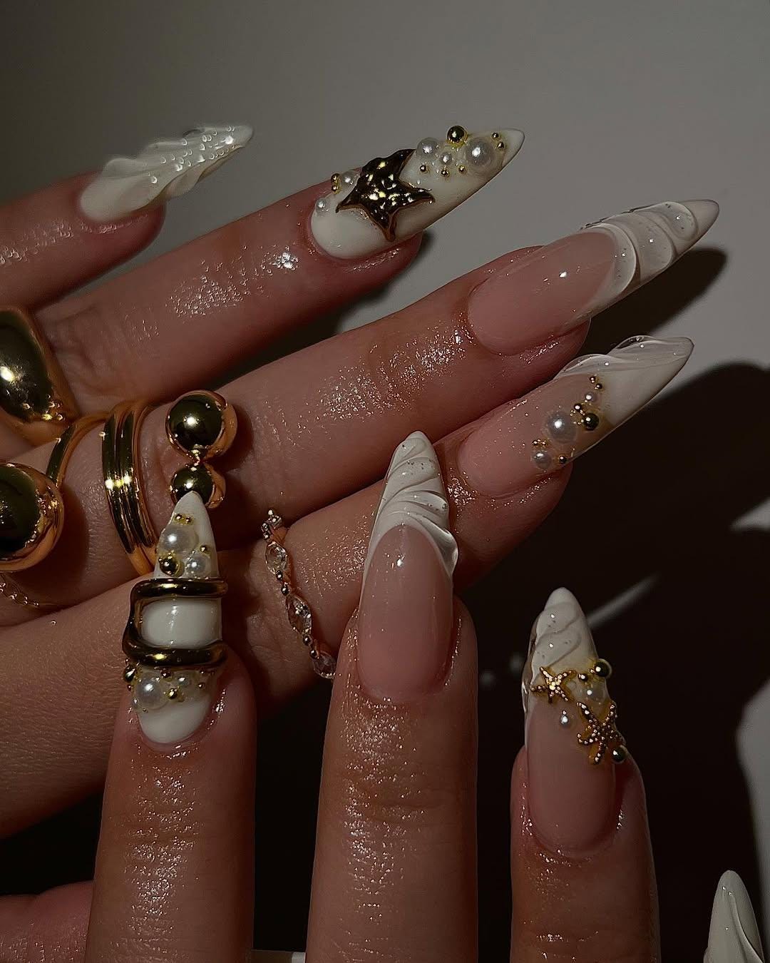Pastel Sunlight Crystals on White Nails