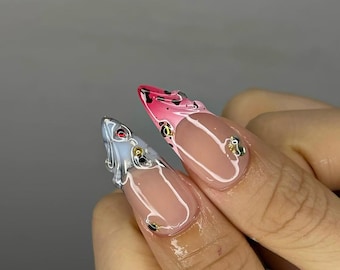 Artistic 3D Floral Press on Nails | Spring Floral Fake Nails ...