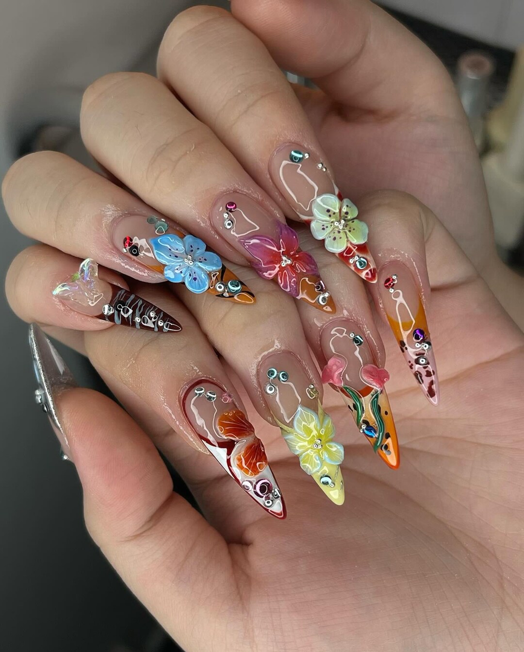 ハンドメイド プレスオンネイル カラフル すぐに発送可能 | オンブレ プレスオンネイル | カラフル プレスオン