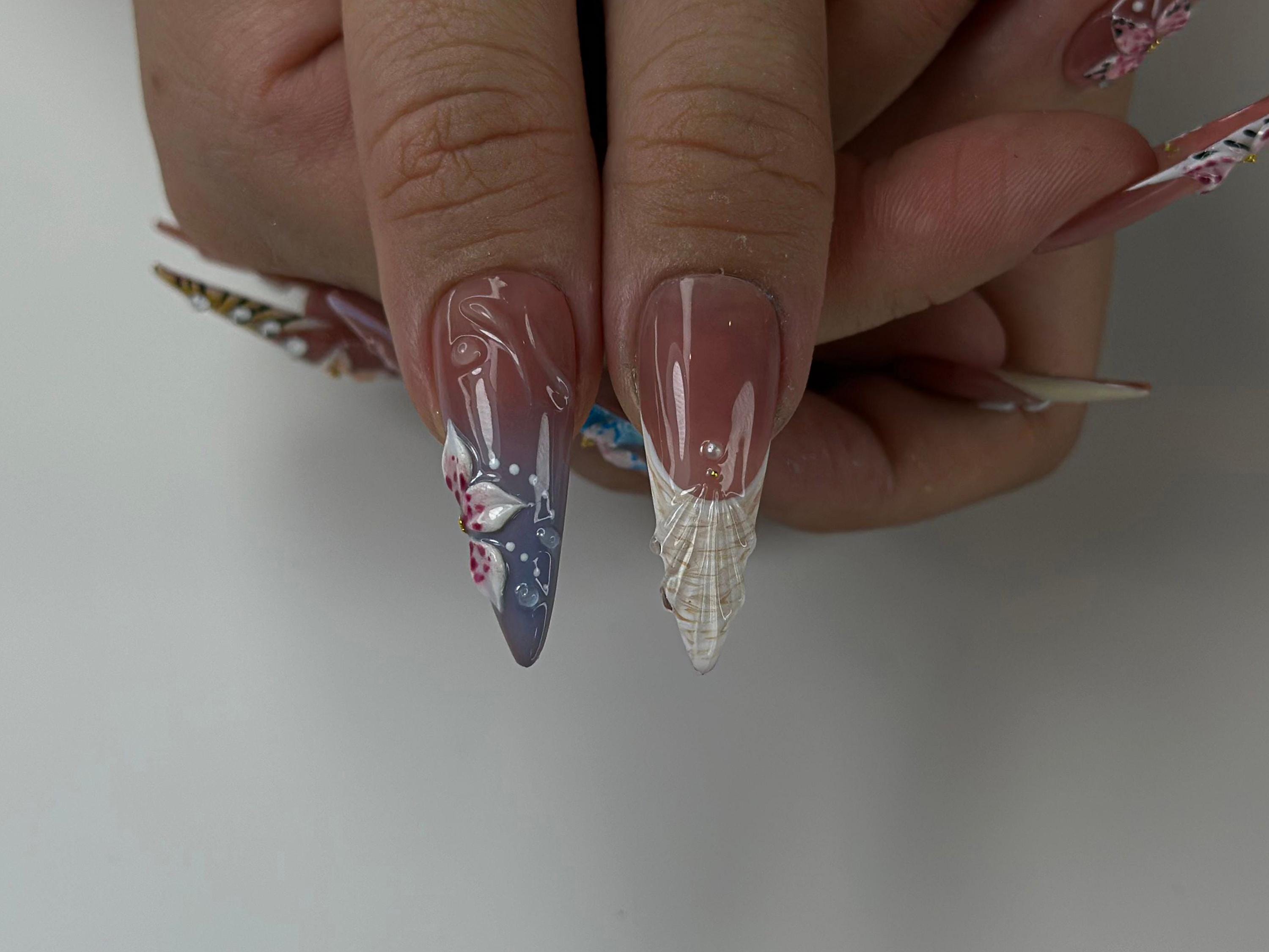 ハンドメイドトロピカルプレスオンネイル | カラフルなサマープレス