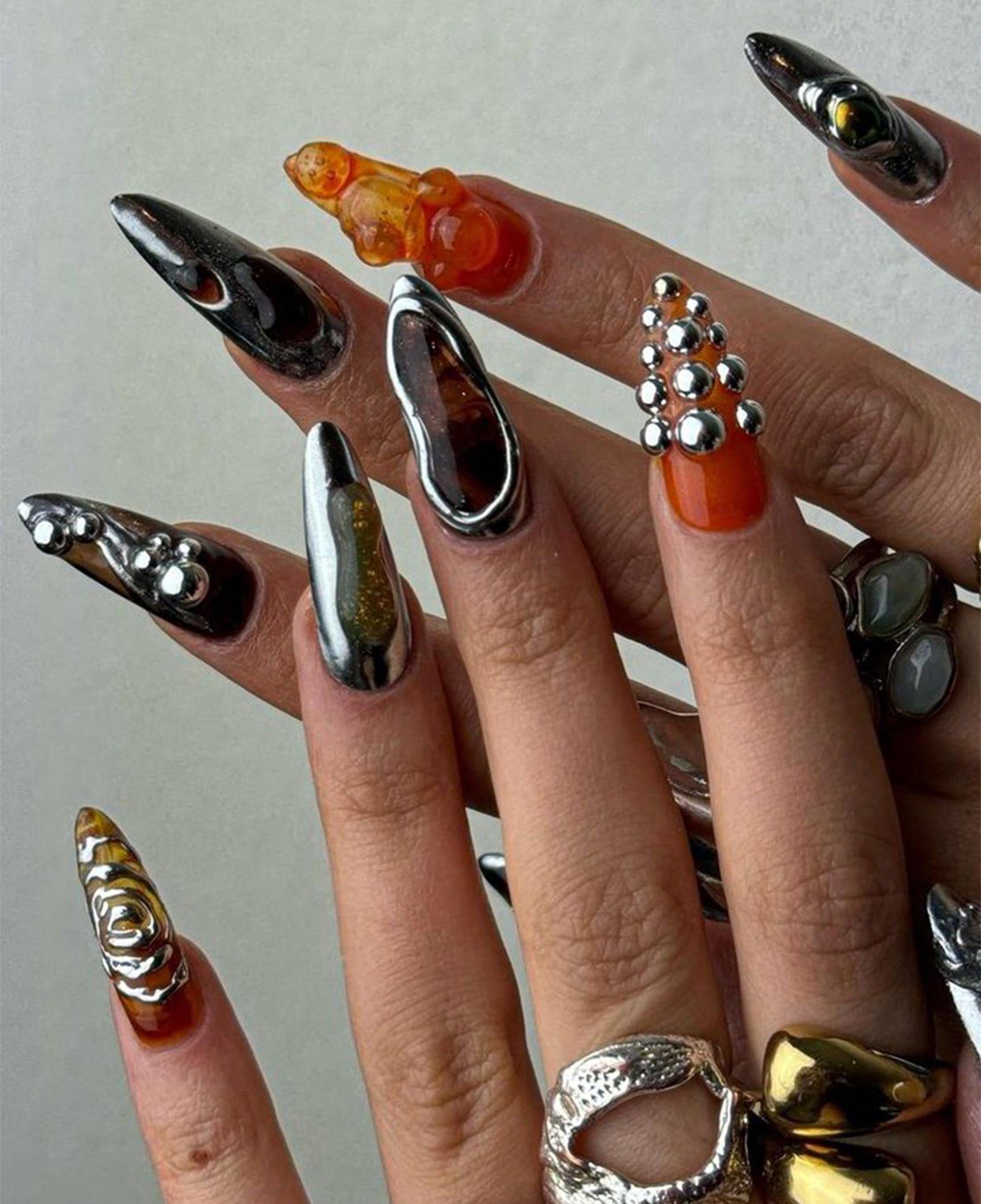 Geometric Chrome Nail Art Trend