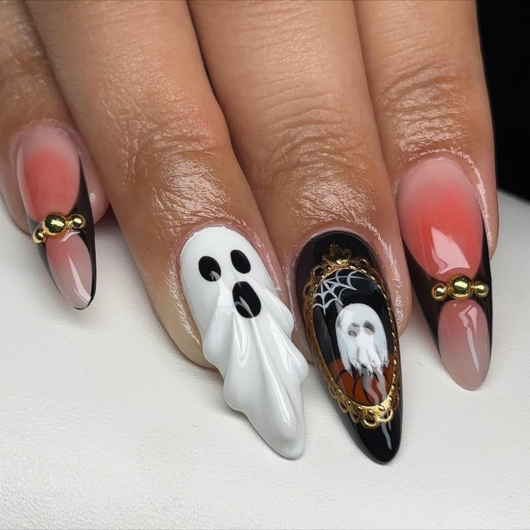 20-teiliges Nageldesign-Set Mit Schädel-Strass – 3D-Ghost-Nagelstickers Aus Legierung Für Halloween, Partys Oder Täglichen Style