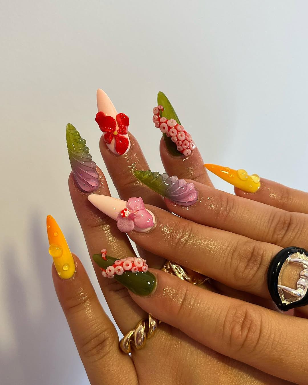 Tropical Reef Coral Nails with Ocean Magic