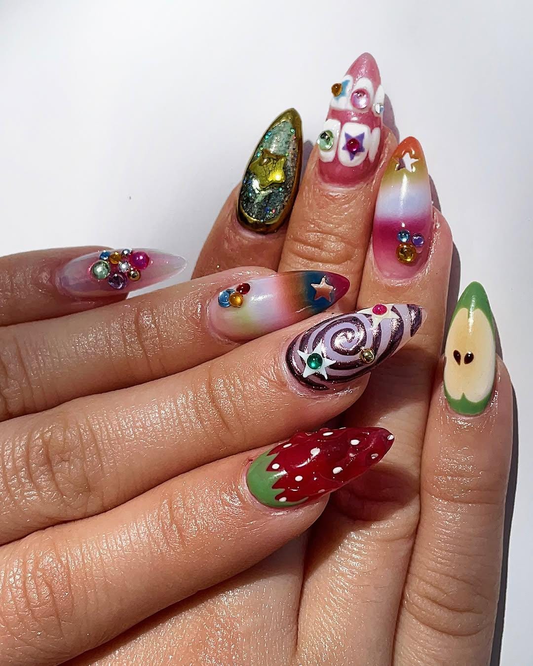 Luminous Red Swirl Nail Design