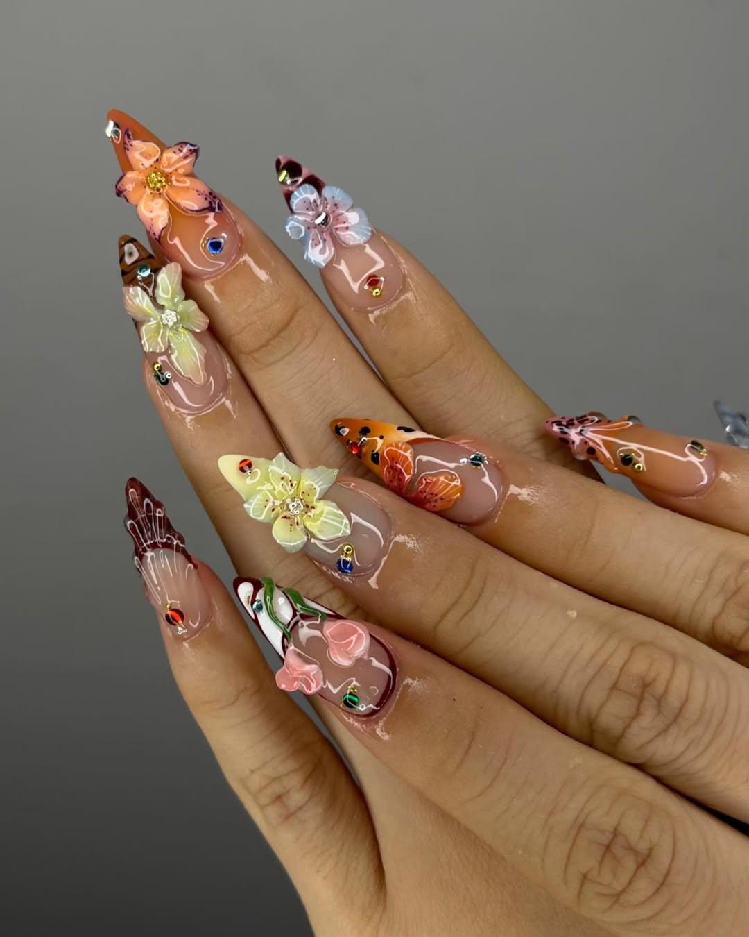 Artistic 3D Floral Press on Nails | Spring Floral Fake Nails | Colorful  Wedding Nail Art | Luxury 3D Floral Press Ons | Nail Design | DB373Y - Etsy