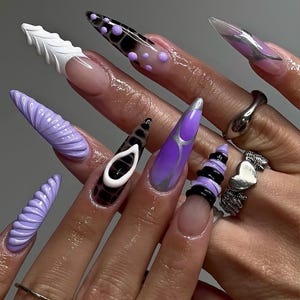 Ethereal White Fantasy Press On Nails | 3D Angel Wing & Cloud Nail Art |Sparkling White Fantasy Nails | Dreamy Stiletto Press On Set |DB668E