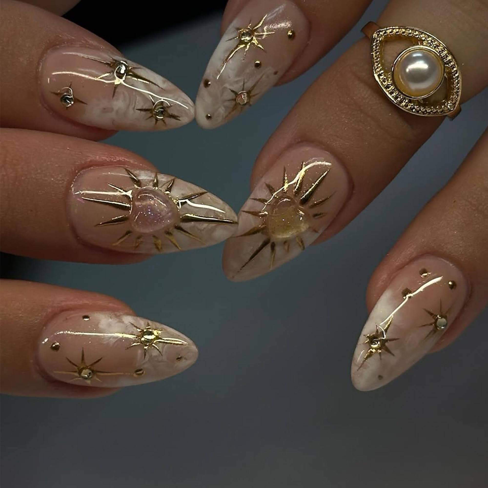 Ornate Crystal Almond Nail Inspiration
