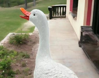 Handcrafted Concrete Goose Statue, Farmhouse Garden Decor, 19 inch